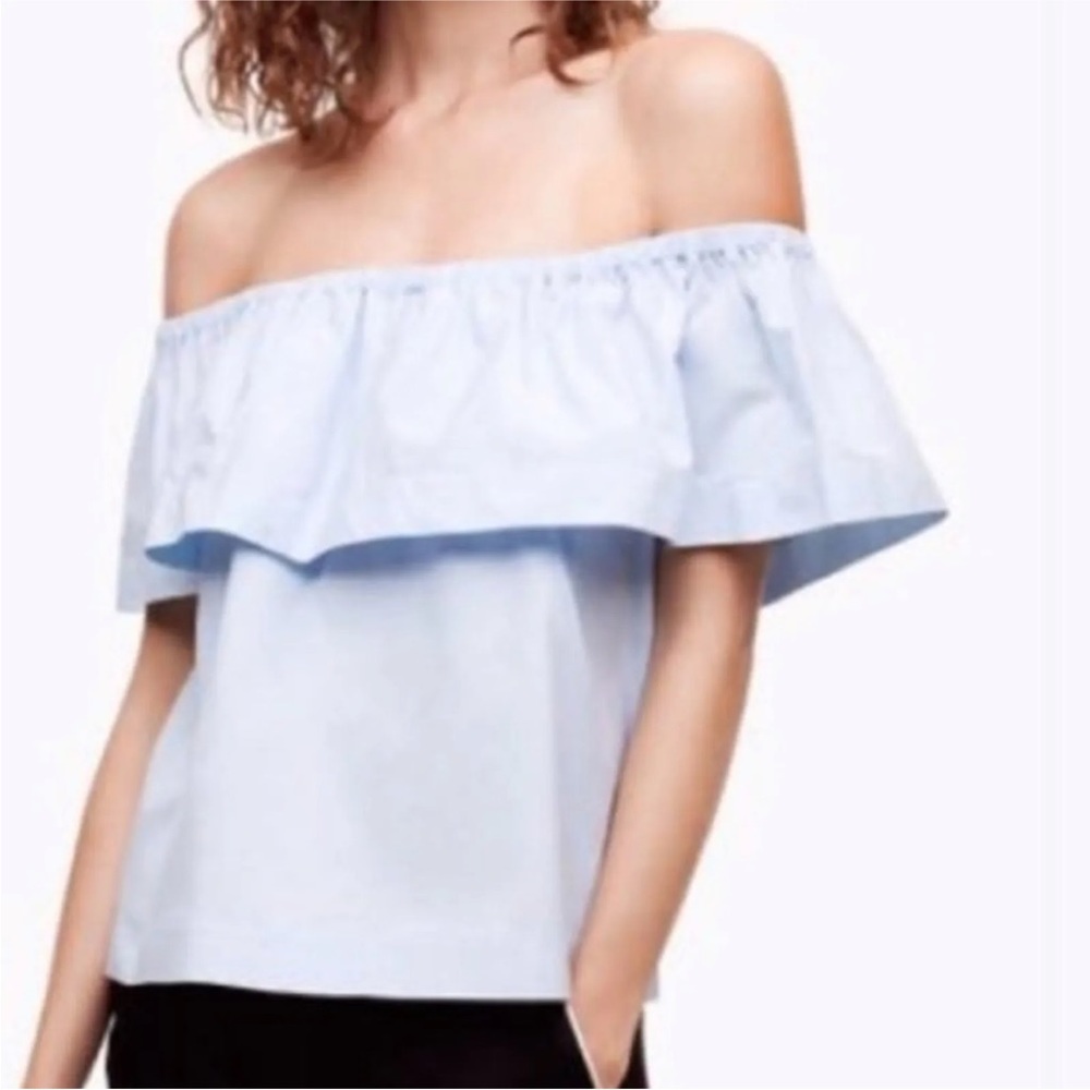 Wilfred Women’s Light Blue Cotton Hollande Off the Shoulder Blouse. Size XSmall